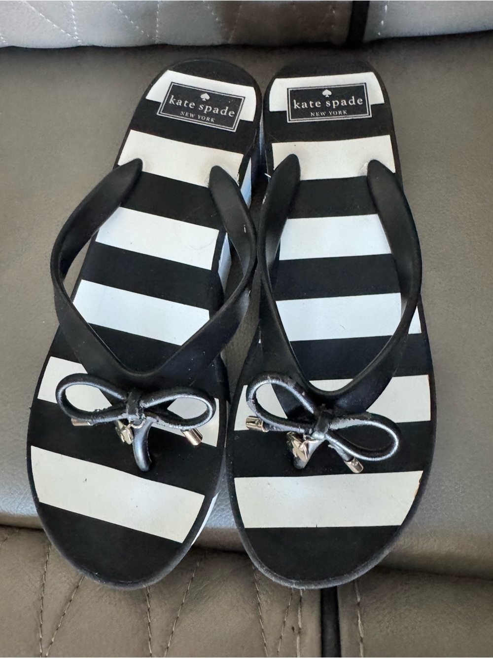 Black and white Kate spade Rhett wedge thing sandal